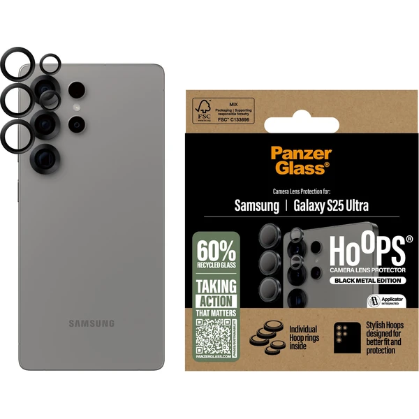 PanzerGlass® Hoops® Samsung Galaxy S25 Ultra čierne ochranné krúžky pre šošovky fotoaparátu - Ochranné fólie a sklo - Obrázok S1FC000J01