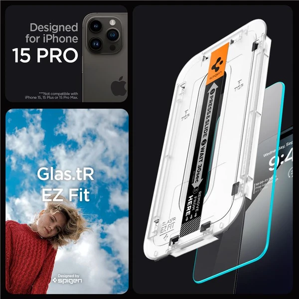 Spigen Glass tR EZ Fit 2 Pack tvrdené sklo iPhone 15 Pre číre - Ochranné fólie a sklo - Obrázok S1X8000601
