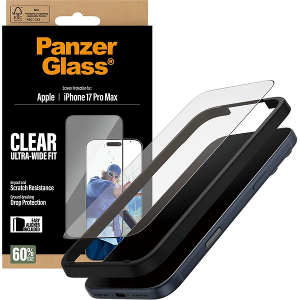 PanzerGlass® Ultra-Wide Fit sklo Apple iPhone 17 Pro Max s inštalačným rámčekom - Ochranné fólie a sklo - Obrázok S4KH000K01