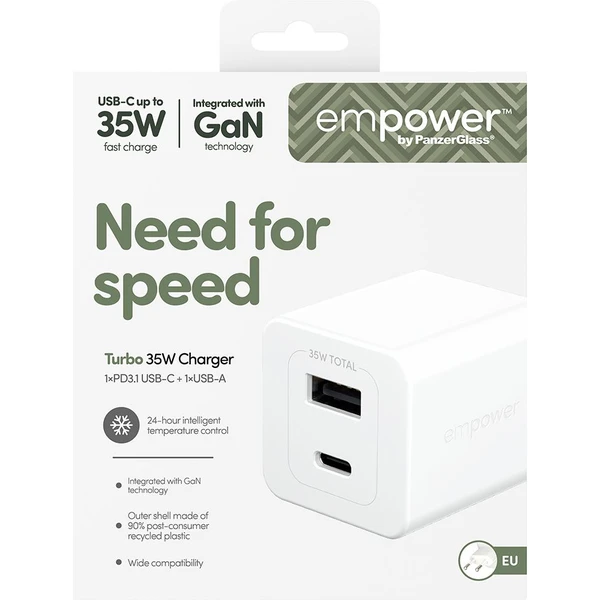PanzerGlass® empower nabíjačka Turbo GaN (35 W) 1x USB-C + 1x USB-A, biela - Nabíjačky - Obrázok S53J000K01