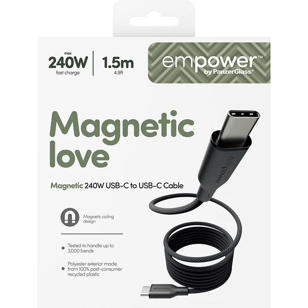 PanzerGlass USB-C/USB-C magnetický napájací kábel 240W 1,5m čierny - Káble a redukcie - Obrázok S63J000K01