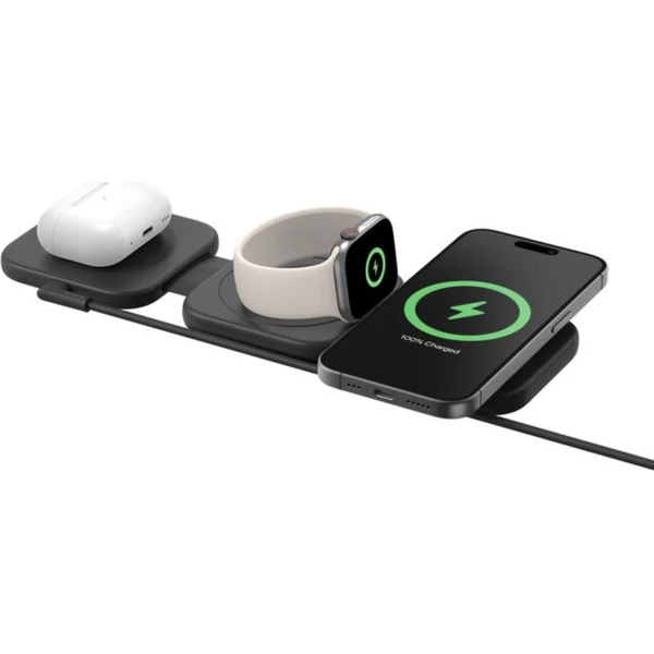 Belkin BOOST CHARGE PRE Qi2/MagSafe 3v1 bezdrôtová skladacia cestovná nabíjačka čierna (CZ adaptér) - Nabíjačky - Obrázok SAYP000K01