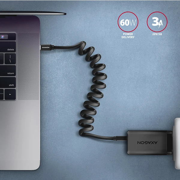 AXAGON BUCM-CM10TB TWISTER USB-C/USB-C napájací kábel 60W 0,6m čierny - Káble a redukcie - Obrázok SBD0700301