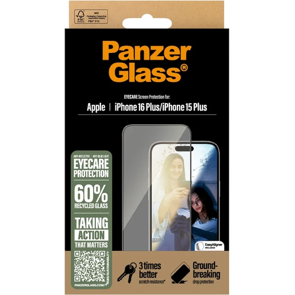 PanzerGlass® EyeCare sklo s antireflexnou vrstvou iPhone 16 Plus/15 Plus - Ochranné fólie a sklo - Obrázok SC08000P01