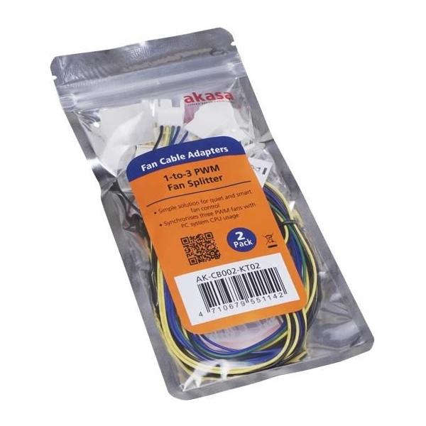 Akasa redukcia pre ventilátory 1x 4pin PWM na 3x 4pin PWM, 2ks v balení - Káble a redukcie - Hlavný obrázok