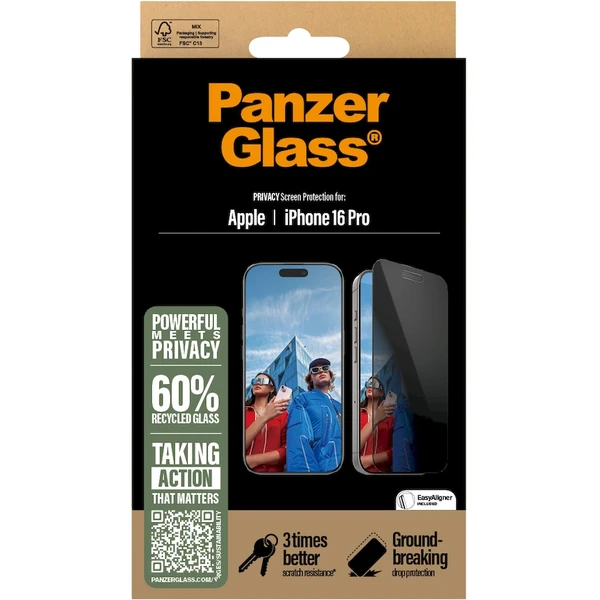 PanzerGlass® Privacy Apple iPhone 16 Pro s inštalačným rámčekom - Ochranné fólie a sklo - Obrázok SE08000P01