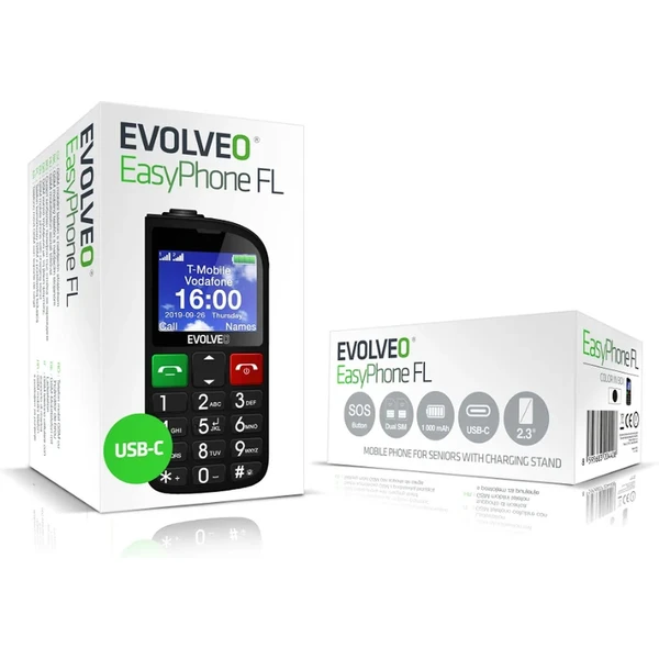 EVOLVEO EasyPhone FL mobilný telefón pre seniorov s nabíjacím stojanom čierna (Ďalšia) - Mobilné telefóny - Obrázok SEU6000P01