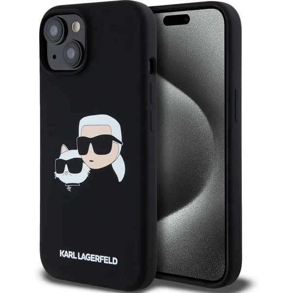 Karl Lagerfeld Liquid Silicone Double Heads Magsafe zadný kryt iPhone 15 Pro Max čierny - Puzdra - Hlavný obrázok