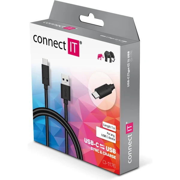 CONNECT IT Wirez USB-C/USB-A napájací kábel 1m čierny - Káble a redukcie - Obrázok SFTG000K01