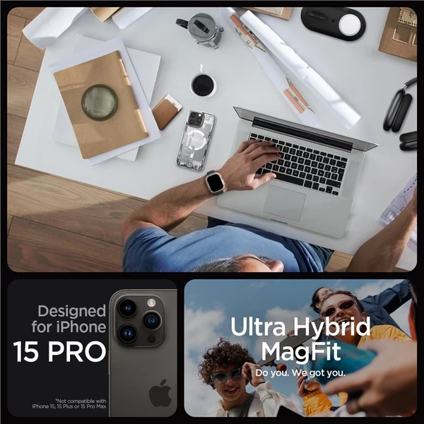 Spigen Ultra Hybrid MagFit kryt iPhone 15 Pro zero one biely - Puzdra - Obrázok SGHA000601