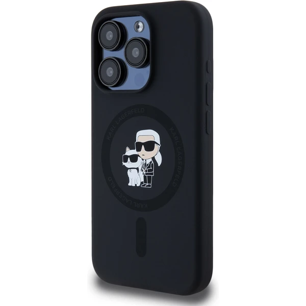 Karl Lagerfeld Liquid Silicone Karl and Choupette Magsafe zadný kryt iPhone 15 Pre čierny - Puzdra - Obrázok SMP5000J01