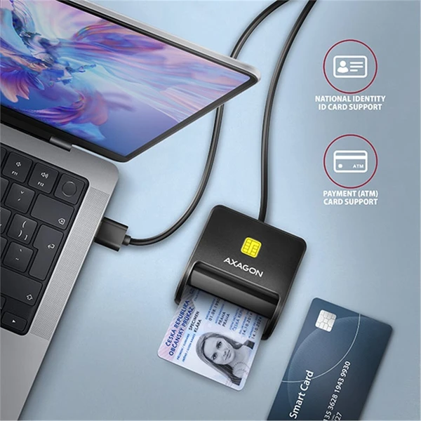 AXAGON CRE-SM3N USB-A FlatReader čítačka kontaktných kariet Smart card (eObčanka), kábel 1.3m - Čítačky čipových kariet - Obrázok SMS6000701