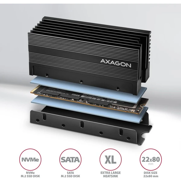 AXAGON CLR-M2XL pasívny chladič pre obojstranný M.2 SSD disk - Chladiče - Obrázok SNW3000L01