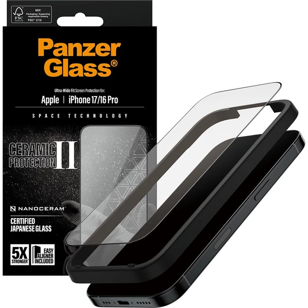PanzerGlass® Ceramic II sklo Apple iPhone 17/16 Pro s inštalačným rámčekom - Ochranné fólie a sklo - Obrázok STEH000K01