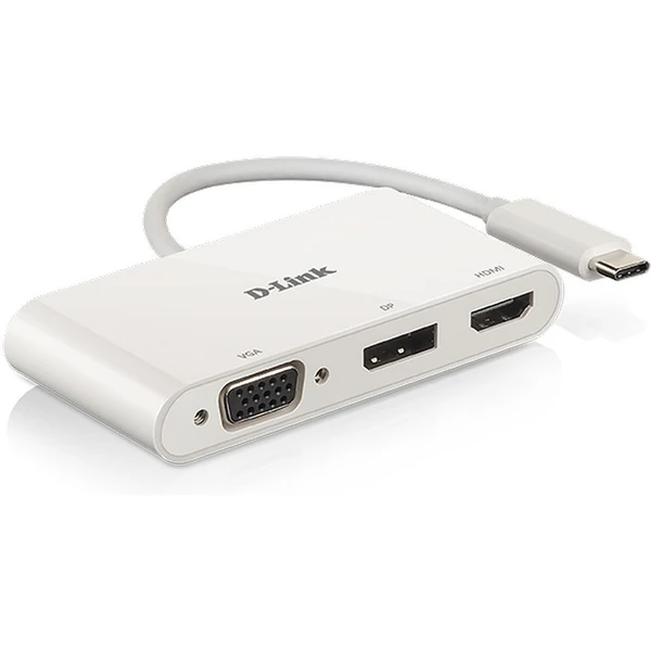 D-Link 3v1 USB-C -> HDMI/VGA/DisplayPort redukcia biela - Káble a redukcie - Hlavný obrázok