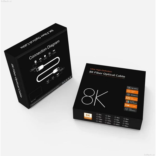 PremiumCord HDMI 2.1/HDMI 2.1 optický kábel s ethernetom 8K 5m čierny/biely - Káble a redukcie - Obrázok SXR8700301