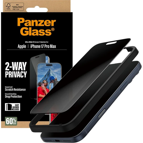 PanzerGlass® Privacy sklo Apple iPhone 17 Pro Max s inštalačným rámčekom - Ochranné fólie a sklo - Obrázok SZEH000K01