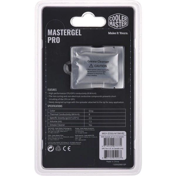 Cooler Master termálna pasta na CPU MasterGel Pro, tep. vodivosť 8 W.m, 1.5ml - Chladiče - Obrázok T002000K01
