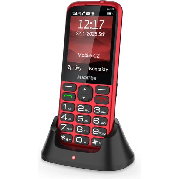 Aligator A930 GPS 4G Senior mobilný telefón s aplikáciou Záchranka (s nabíjacím stojanom) červený - Mobilné telefóny - Obrázok T02C000P01