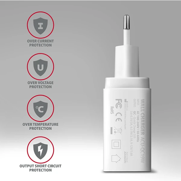 AXAGON ACU-QC19W nabíjačka do siete 19W USB-A biela - Nabíjačky - Obrázok T0M0000P01
