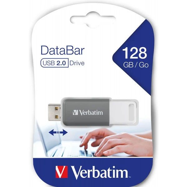 VERBATIM Flash Disk 128GB DataBar USB 2.0 Drive, sivý - Flashdisky - Obrázok T0R2000P01