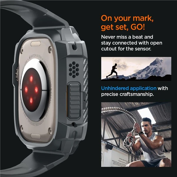 Spigen Rugged Armor Pro remienok s puzdrom Apple Watch Ultra 3/2/1 (49mm) sivý - Remienky - Obrázok T1A1000P01