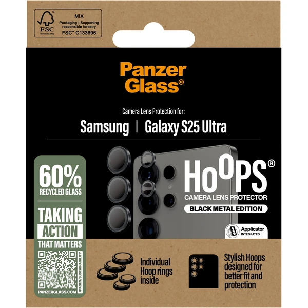 PanzerGlass® Hoops® Samsung Galaxy S25 Ultra čierne ochranné krúžky pre šošovky fotoaparátu - Ochranné fólie a sklo - Obrázok T1FC000J01