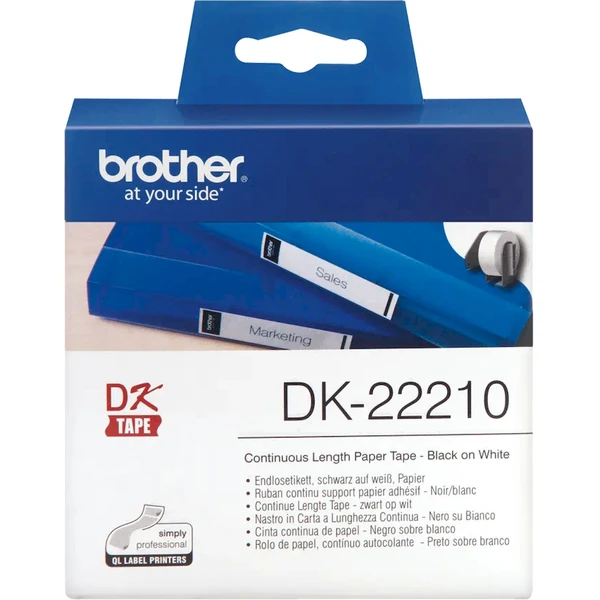Brother DK-22210 papierová rolka s čiernou tlačou na bielom podklade dĺžka 30,48 m šírka 29 mm  - Pásky pre štítkovače - Obrázok T1I9000P01