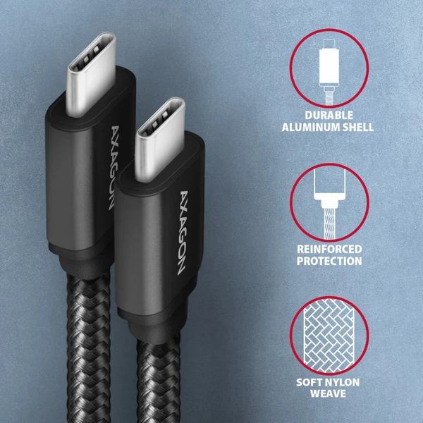 AXAGON BUCM3-CM30AB napájací kábel USB-C/USB-C 60W 3m čierny - Káble a redukcie - Obrázok T1J0000K01
