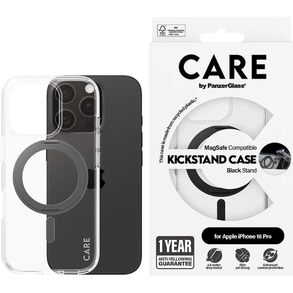 PanzerGlass® CARE kryt Apple iPhone 16 Pro MagSafe KickStand číry/čierny - Puzdra - Obrázok T408000P01