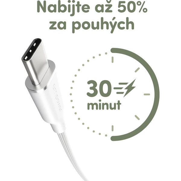 PanzerGlass USB-C/USB-C napájací kábel 240W 1,2m biely - Káble a redukcie - Obrázok T83J000K01