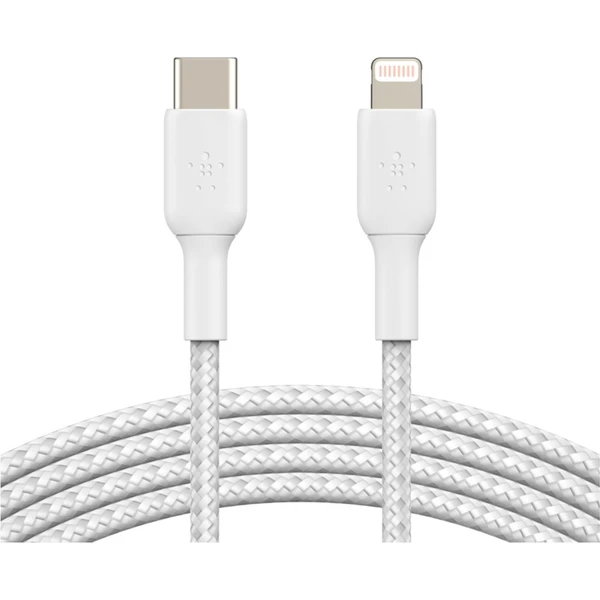 Belkin BOOST Charge opletený napájací kábel USB-C/Lightning 1m biely - Káble a redukcie - Hlavný obrázok