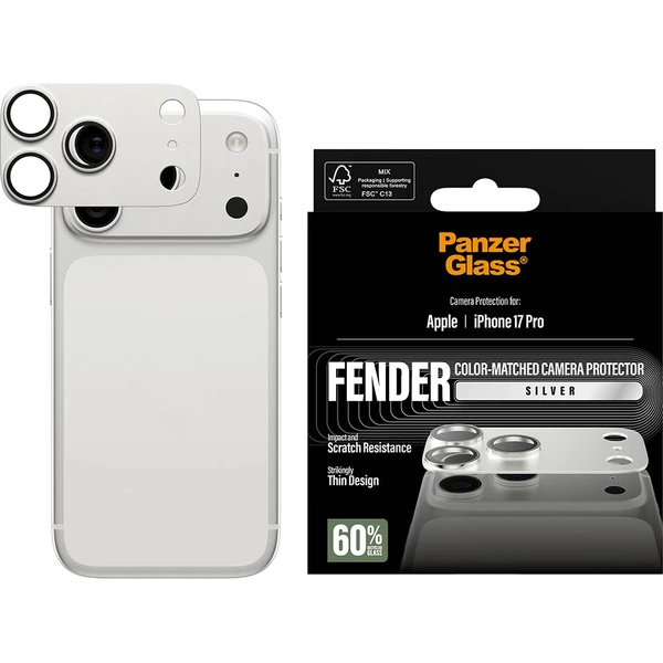 PanzerGlass® FENDER hliníková ochrana fotoaparátu Apple iPhone 17 Pro strieborná - Ochranné fólie a sklo - Obrázok T8XL000K01