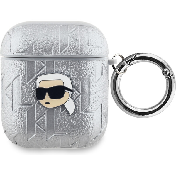 Karl Lagerfeld PU Embossed Karl Head puzdro AirPods 1/2 strieborné