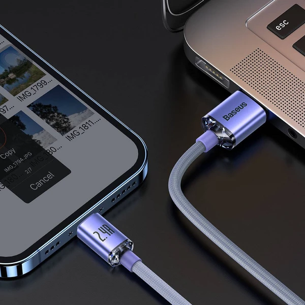 Baseus CAJY000005 Crystal Shine Series Dátový Kábel USB - Lightning 20W 1,2m Purple - Káble - Obrázok TBRL100501