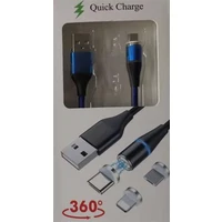 PremiumCord Magnetický micro USB a USB-C nabíjací a dátový kábel 1m, modrý - Káble