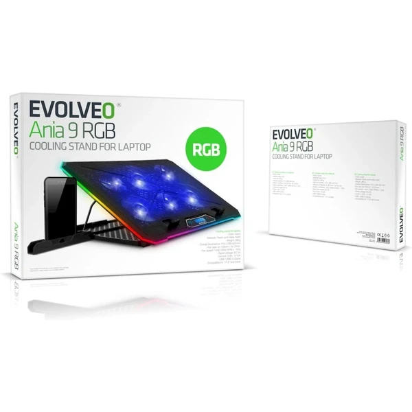 EVOLVEO Ania 9 RGB nastaviteľný podstavec pre notebook - Chladiace podložky - Obrázok TCBJ000K01