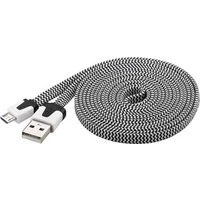 PremiumCord USB-A/MicroUSB-B plochý napájací kábel 2m čierny/biely - Káble a redukcie