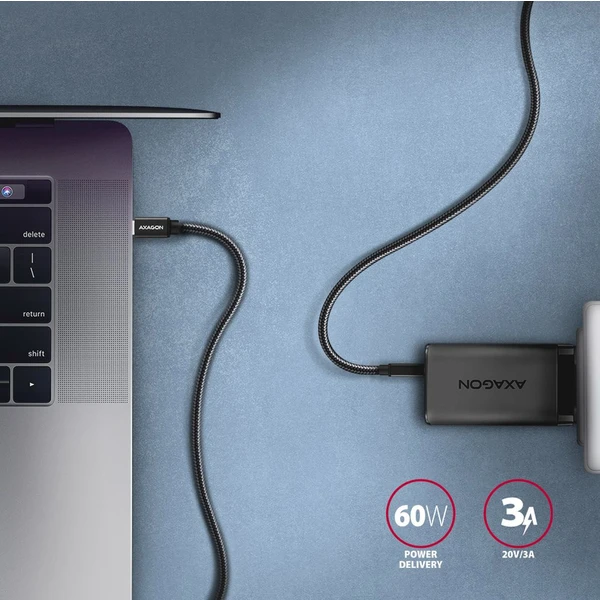 AXAGON USB-C/USB-C napájací kábel 60W 2m čierny - Káble a redukcie - Obrázok TED0700301