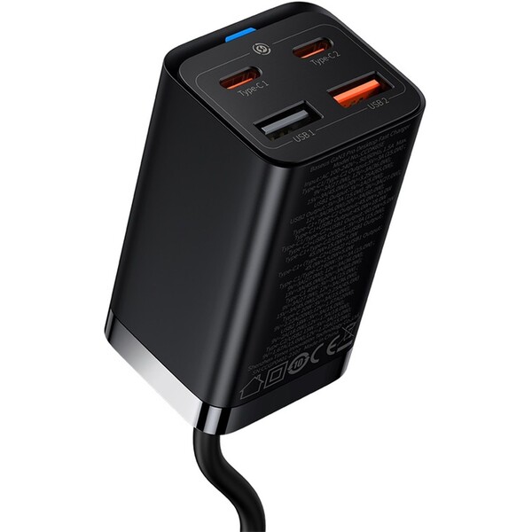 Baseus GaN3 Pre rýchlonabíjačka 2x USB-C, 2x USB 65W čierna