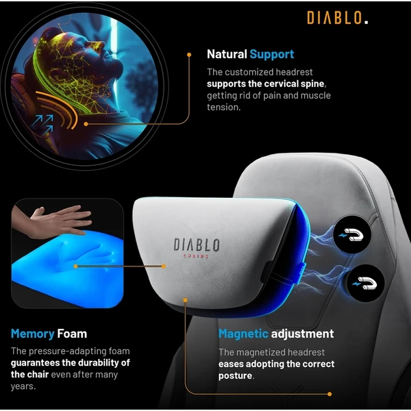 Diablo X.Eye Prime Normal Size herná stolička strieborno-šedá - Stoličky - Obrázok THCG000K01