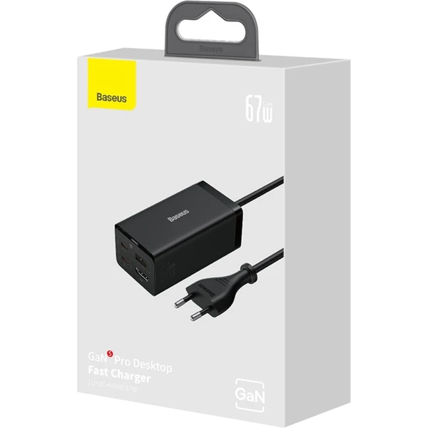 Rýchlonabíjačka do siete Baseus GaN5 Pro 67W 2xUSB-C/USB-A/HDMI čierna a USB-C kábel 100W 1m - Nabíjačky - Obrázok THGE000L01