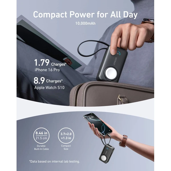 Anker MagGo powerbanka pre Apple Watch (10000mAh) 35W s káblom USB-C čierna - Powerbanky - Obrázok TI9R000K01