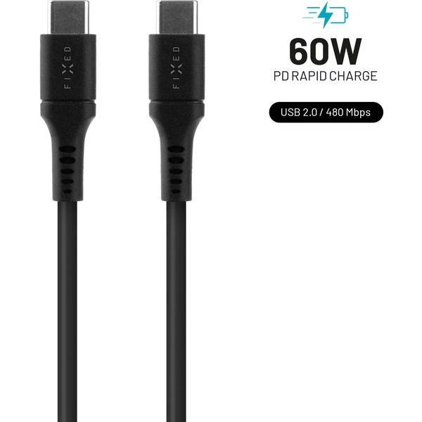 FIXED Tekutý silikónový USB-C/USB-C napájací kábel 60W 1,2m čierny - Káble a redukcie - Hlavný obrázok