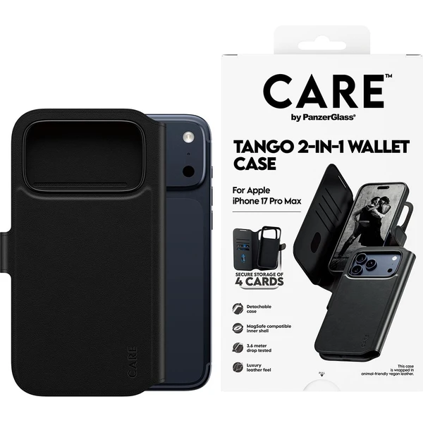 PanzerGlass® CARE Tango 2v1 Wallet púzdro s MagSafe Apple iPhone 17 Pro Max čierne - Puzdra - Obrázok TOEH000K01