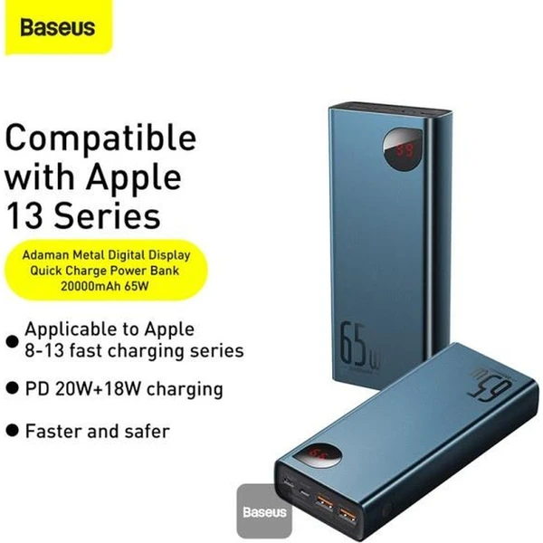 Baseus Adaman Metal 20000mAh, 65W modrá - Powerbanky - Obrázok TTHL000K01
