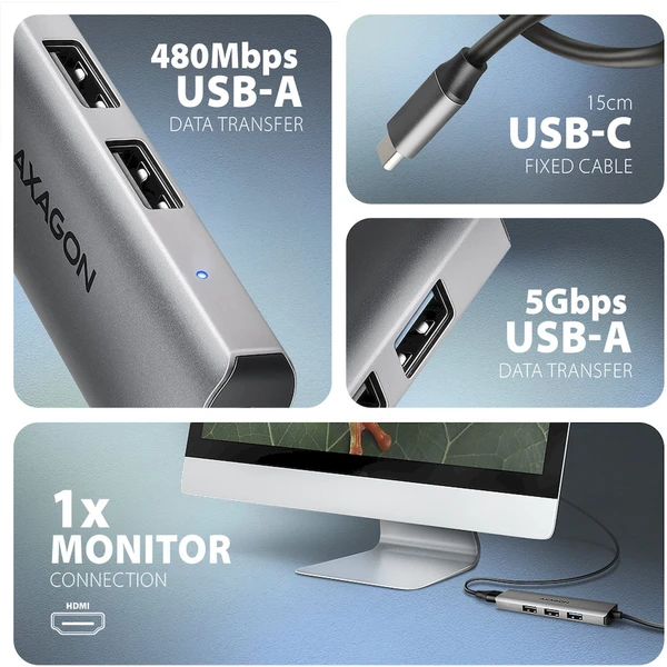 AXAGON HMC-H3A 4v1 USB-C húb - USB huby - Obrázok U05D000N01