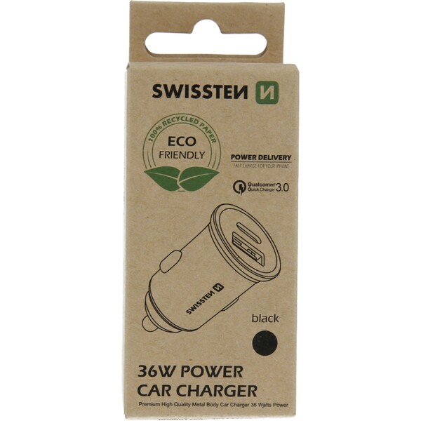 SWISSTEN CL adaptér PD USB-C + QUICK CHARGE 3.0 36W čierny (ECO Balenie)