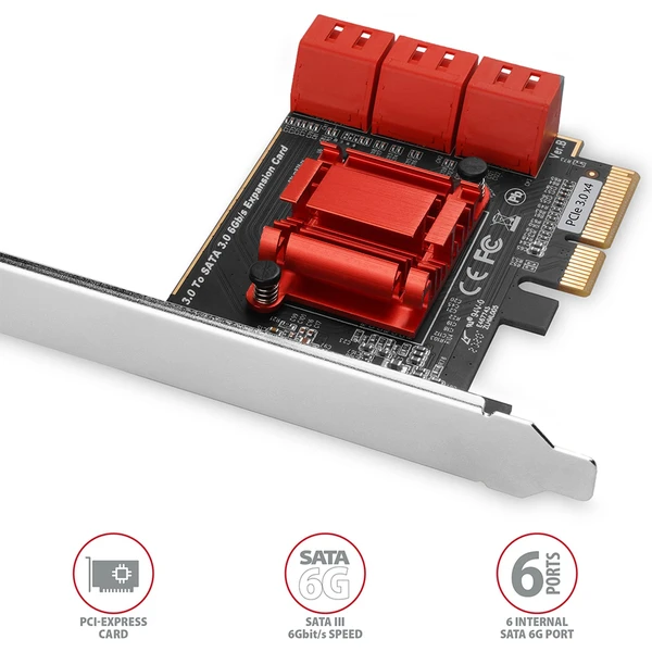 AXAGON PCES-SA6 PCIe radič 6x interný SATA 6G port - Radiče - Obrázok U0J0000P01