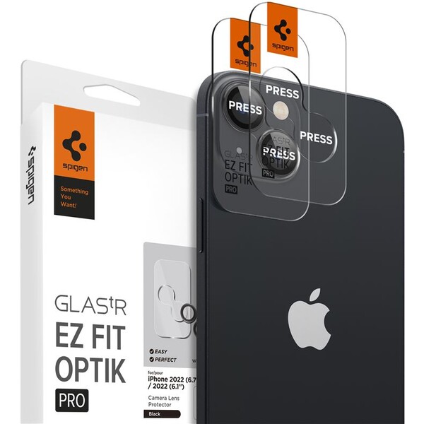 E-shop Spigen Glass tR EZ Fit Optik Pro 2 Pack tvrdené sklo na fotoaparát iPhone 15/15 Plus/14/14 Plus čern